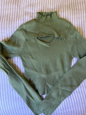 Kendall & Kylie Olive Green Ribbed Mock Neck Top
